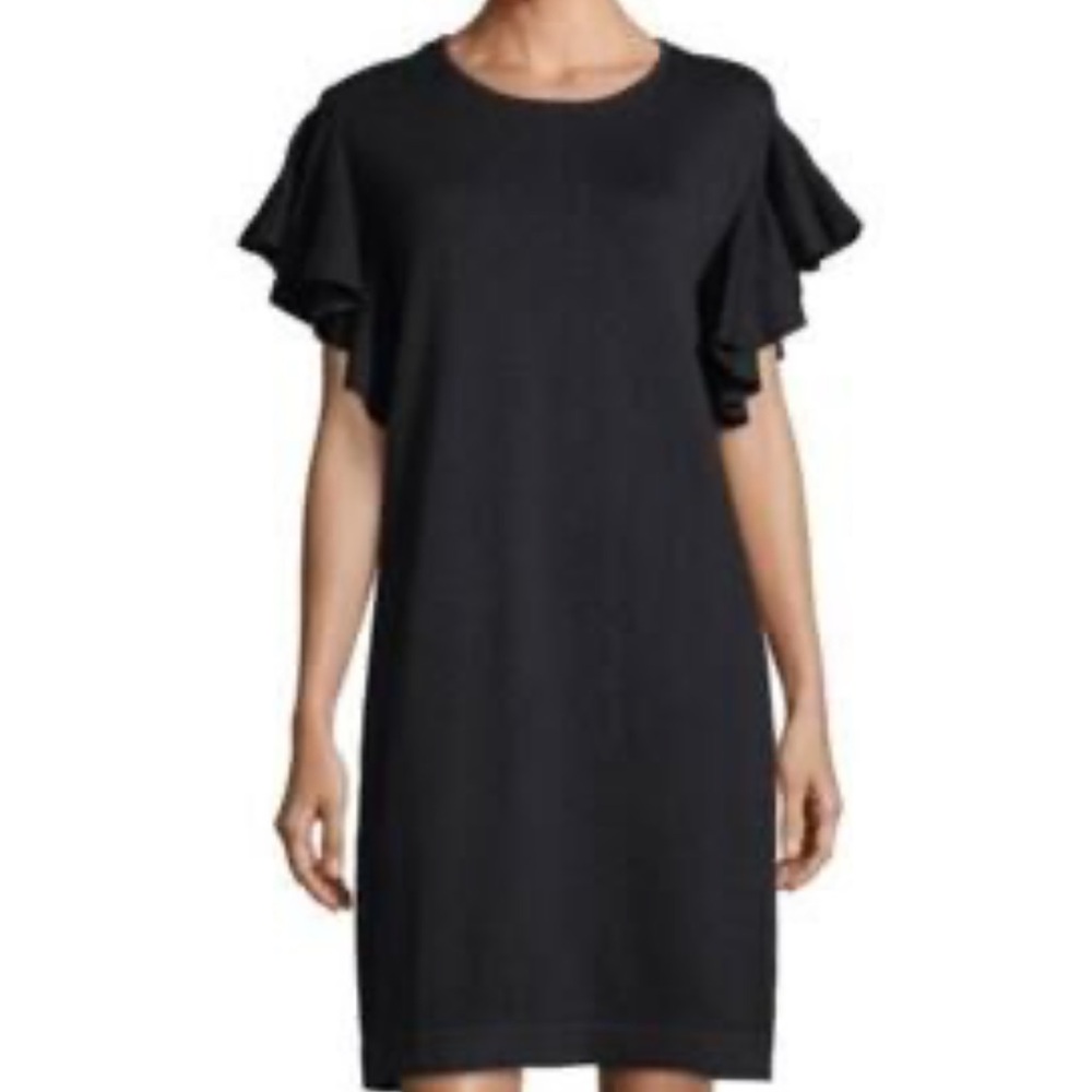 CeCe Black Casual Dress with Ruffle Short Sleeves